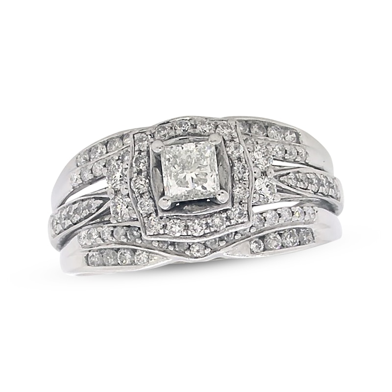 Main Image 1 of Previously Owned Princess-Cut Diamond Bridal Set 1-1/5 ct tw 14K White Gold Size 9.5