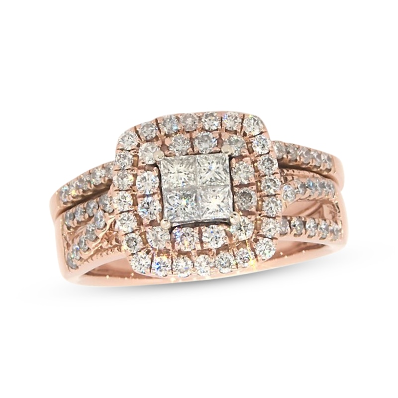 Previously Owned Princess-Cut Quad Diamond Bridal Set 1-3/8 ct tw 14K Two-Tone Gold Size 8