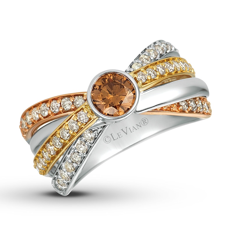 Main Image 1 of Previously Owned Le Vian Chocolate & Nude Diamond Ring 1 ct tw 14K Tri-Tone Gold