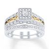 Thumbnail Image 1 of Previously Owned Round-Cut Diamond Square Bridal Set 1/4 ct tw 10K Two-Tone Gold Size 8