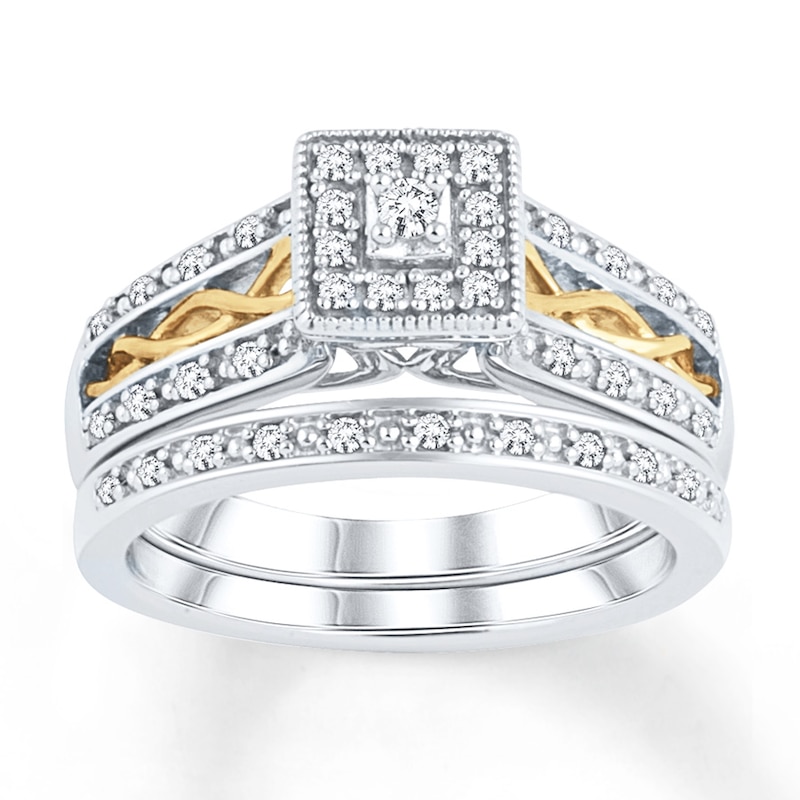 Main Image 1 of Previously Owned Round-Cut Diamond Square Bridal Set 1/4 ct tw 10K Two-Tone Gold Size 8