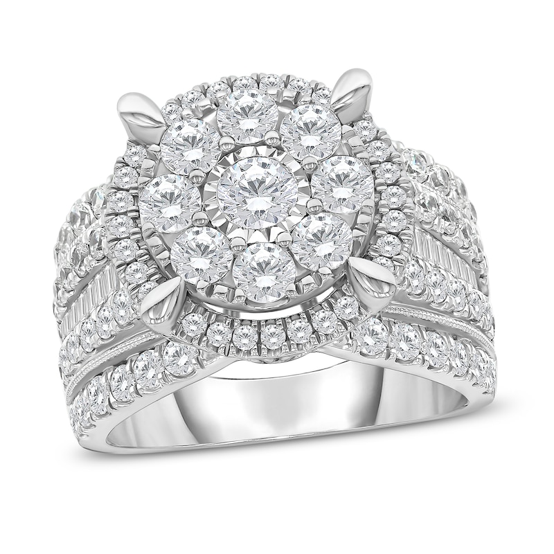 Main Image 1 of Previously Owned Diamond Engagement Ring 3 ct tw Round/Baguette 10K White Gold