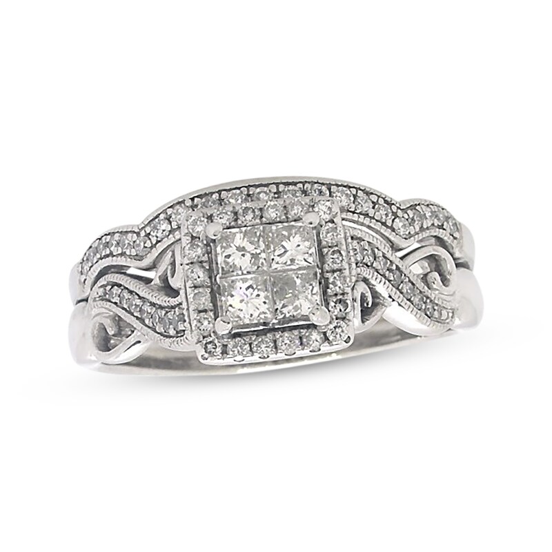 Main Image 1 of Previously Owned Princess-Cut Diamond Bridal Set 3/4 ct tw 14K White Gold Size 10.5