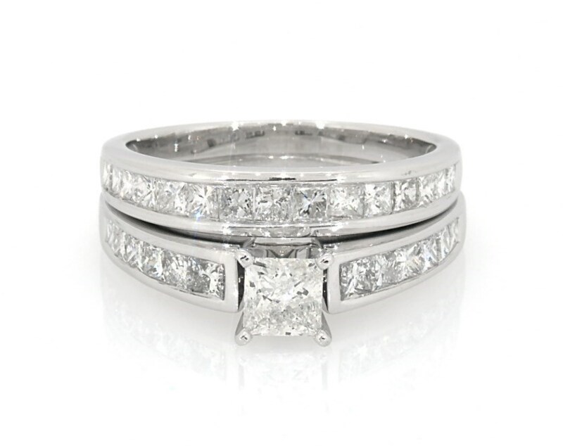 Main Image 1 of Previously Owned Princess-Cut Diamond Bridal Set 2 ct tw 14K White Gold Size 6.5