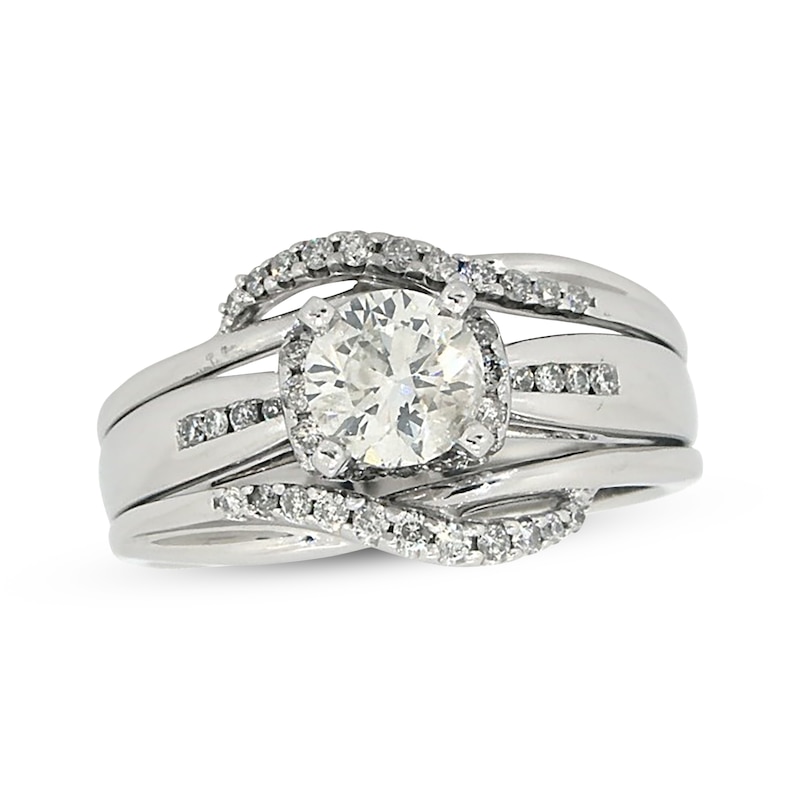 Main Image 1 of Previously Owned Round-Cut Diamond Bypass Bridal Set 1-1/2 ct tw 14K White Gold Size 10