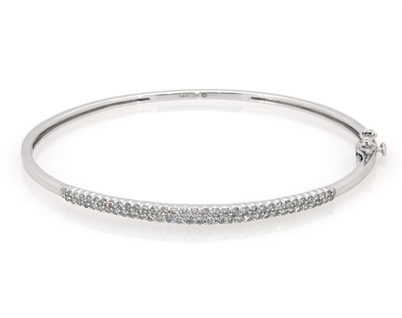 Main Image 1 of Previously Owned Diamond Bangle Bracelet 1 ct tw Round-cut 14K White Gold