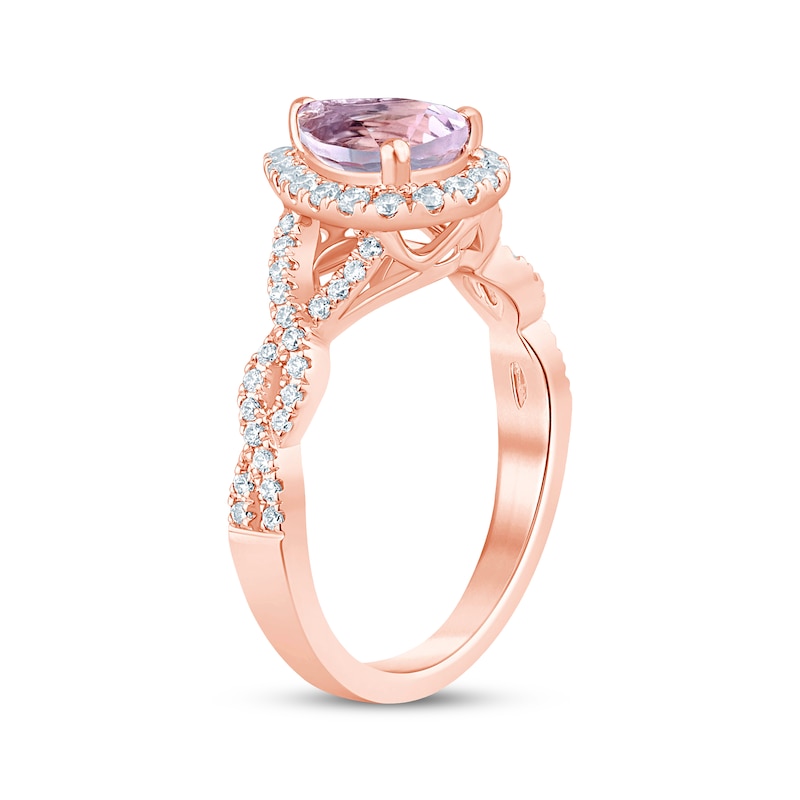 Main Image 2 of Previously Owned Pear-Shaped Light Amethyst & Round-Cut Diamond Twist Shank Engagement Ring 3/8 ct tw 14K Rose Gold