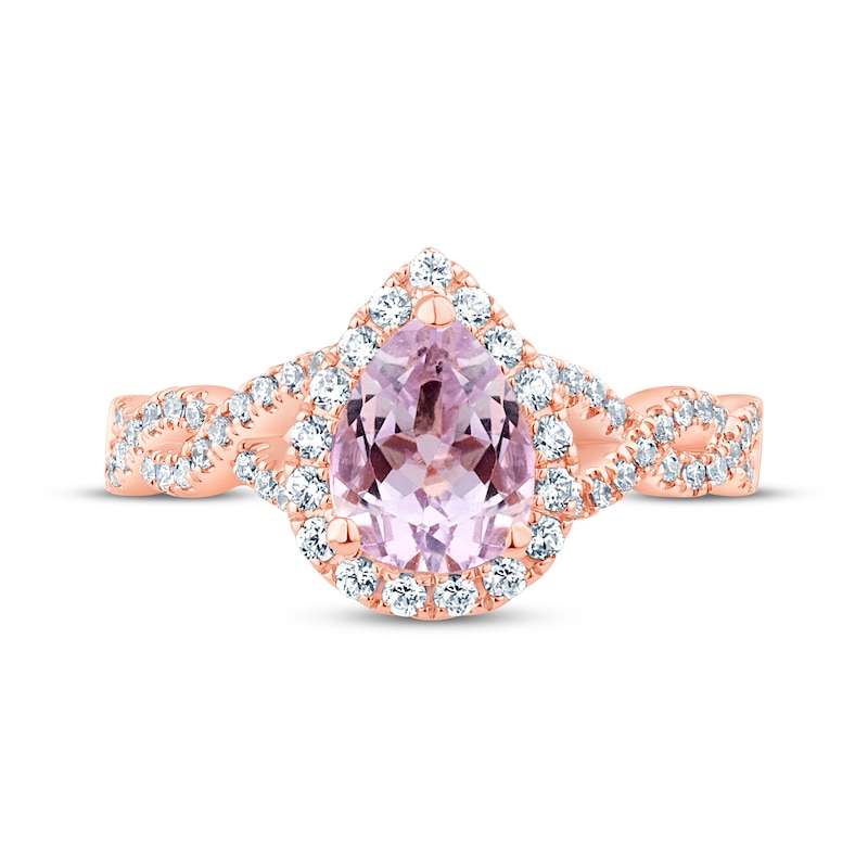 Main Image 3 of Previously Owned Pear-Shaped Light Amethyst & Round-Cut Diamond Twist Shank Engagement Ring 3/8 ct tw 14K Rose Gold