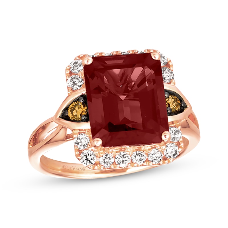 Previously Owned Le Vian Creme Brulee Garnet Ring 1/2 ct tw Diamonds 14K Strawberry Gold