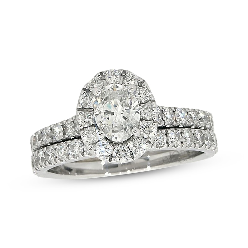 Main Image 1 of Previously Owned Neil Lane Oval-Cut Diamond Halo Bridal Set 2 ct tw 14K White Gold Size 7.5