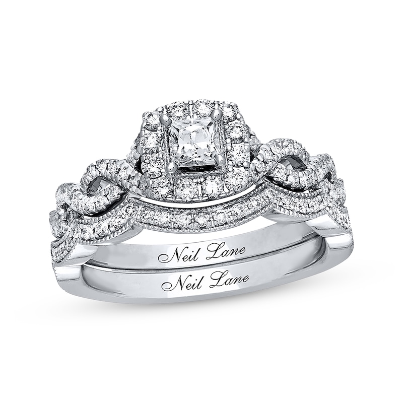 Main Image 1 of Previously Owned Neil Lane Princess-Cut Diamond Bridal Set 7/8 ct tw 14K White Gold Size 5