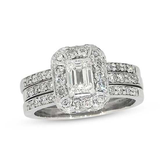 Previously Owned Emerald-Cut Diamond Bridal Set 1-1/4 ct tw 14K White Gold Size 5.75