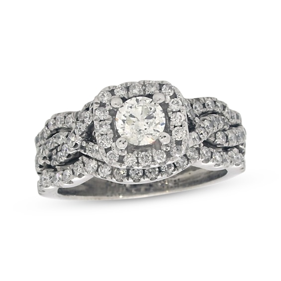 Previously Owned Round-Cut Diamond Twist Shank Soldered Bridal Set 1-1/8 ct tw 14K White Gold Size 6.25