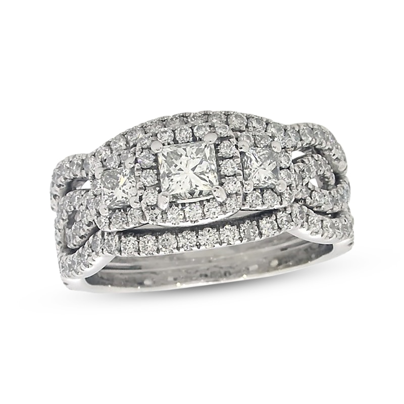 Main Image 1 of Previously Owned Neil Lane Diamond Bridal Set 1-7/8 ct tw Princess & Round-Cut 14K White Gold Size 7.75