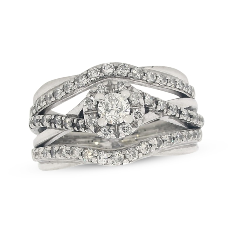 Main Image 1 of Previously Owned Round-Cut Diamond Crossover Soldered Bridal Set 1 ct tw 10K & 14K White Gold Size 6.5