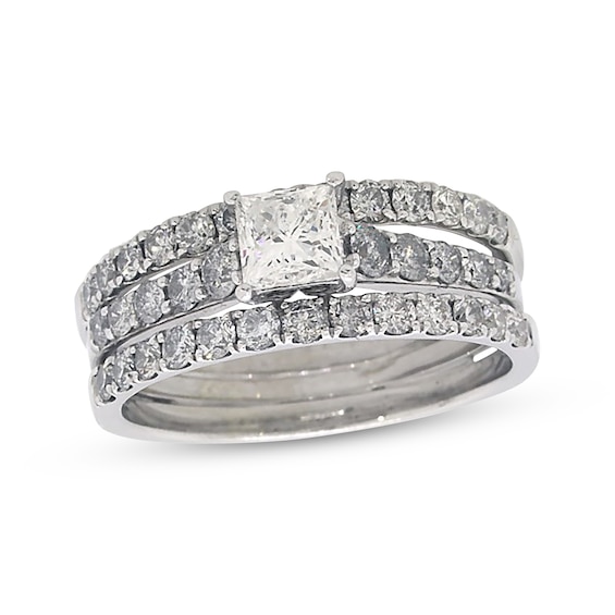 Previously Owned Princess-Cut Diamond Bridal Set 2-1/5 ct tw 14K White Gold Size 10