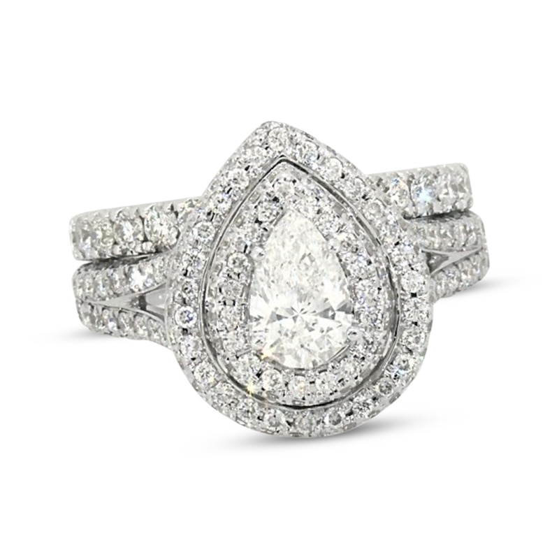 Previously Owned Neil Lane Pear-Shaped Diamond Double Halo Bridal Set 2-1/3 ct tw 14K White Gold Size 4.5