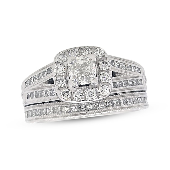 Previously Owned Neil Lane Diamond Bridal Set 1-5/8 ct tw Cushion, Princess & Round-Cut 14K White Gold Size 5.75