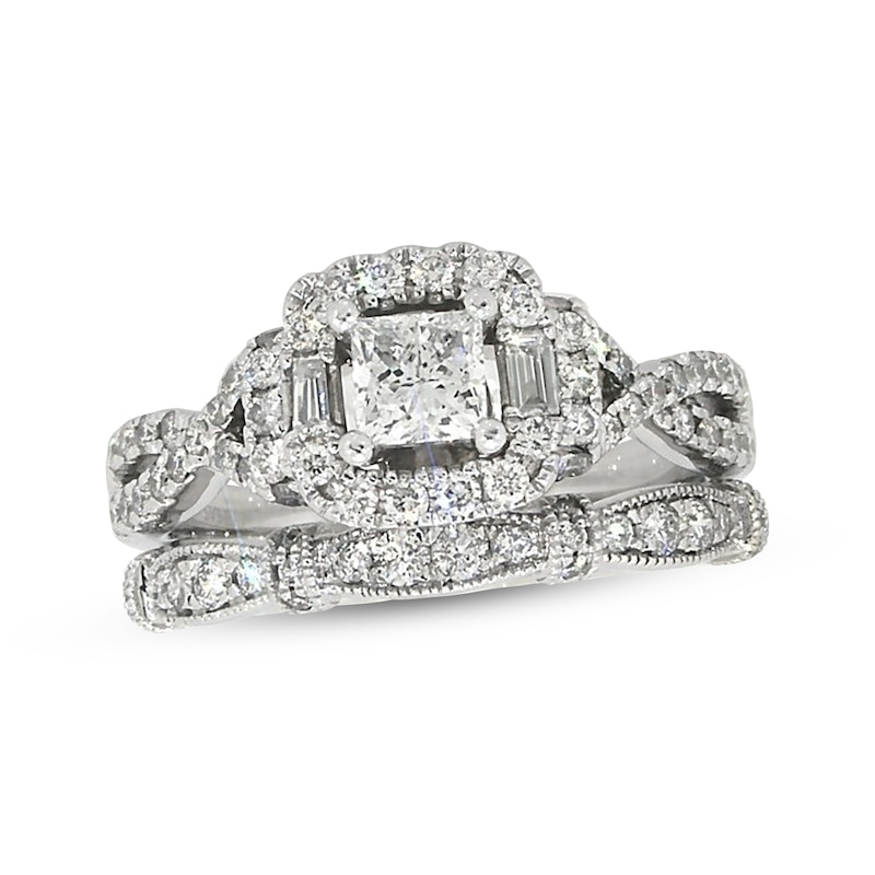 Previously Owned Adrianna Papell Princess-Cut Diamond Bridal Set 1-1/5 ct  tw 14K White Gold Size