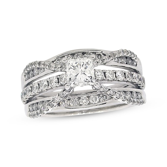Previously Owned THE LEO Diamond Princess & Round-Cut Bridal Set 1-7/8 ct tw 14K White Gold 9.5