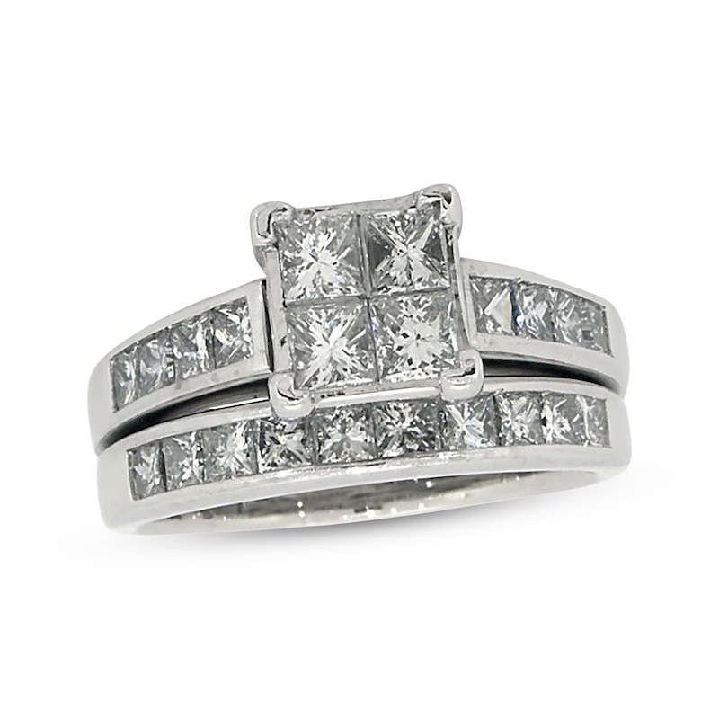 Main Image 1 of Previously Owned Princess-Cut Quad Diamond Bridal Set 2-1/2 ct tw 14K White Gold Size 8.5