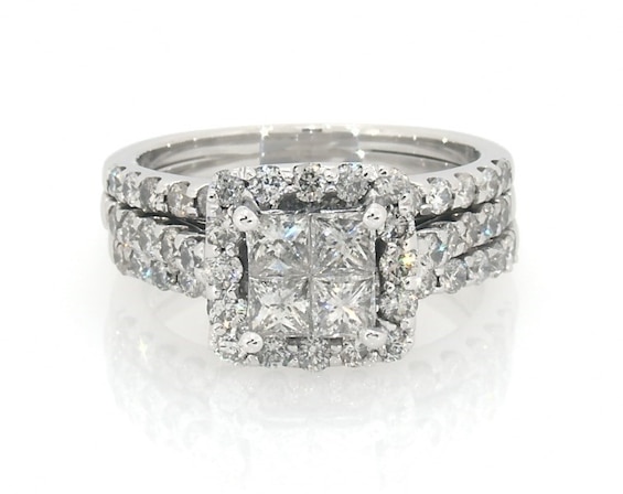 Previously Owned Princess-Cut Diamond Quad Bridal Set 1-/ ct tw 14K White Gold Size