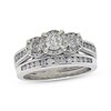 Thumbnail Image 1 of Previously Owned Three-Stone Diamond Bridal Set 1-1/8 ct tw Round-Cut 10K White Gold Size 7