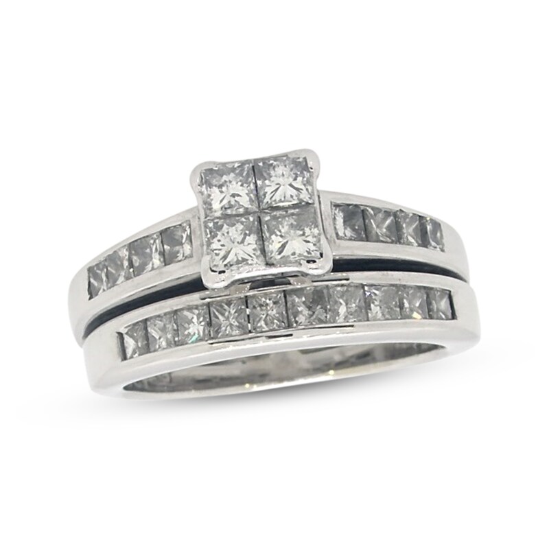 Main Image 1 of Previously Owned Princess-Cut Diamond Bridal Set 1-1/4 ct tw 14K White Gold Size 5
