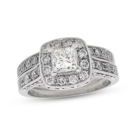 Previously Owned Diamond Bridal Set 1-1/4 ct tw Princess & Round-Cut 14K White Gold Size 5.5