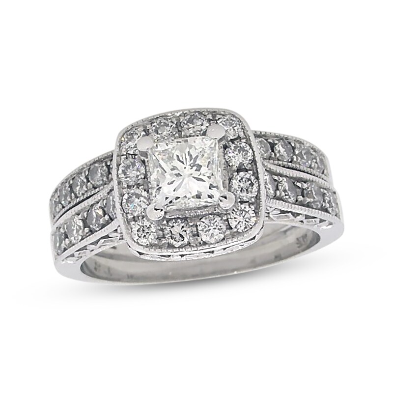 Main Image 1 of Previously Owned Diamond Bridal Set 1-1/4 ct tw Princess & Round-Cut 14K White Gold Size 5.5