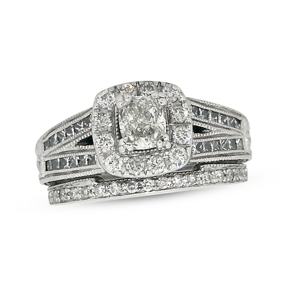 Previously Owned Neil Lane Cushion-Cut Diamond Halo Bridal Set 1-3/ ct tw 14K White Gold