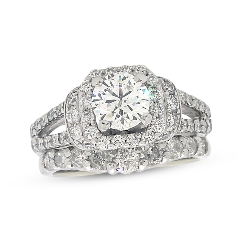 Main Image 1 of Previously Owned Diamond Bridal Set 1-3/4 ct tw Round-Cut 14K White Gold Size 4.5