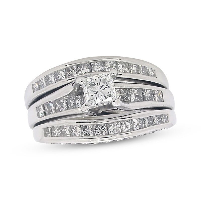 Main Image 1 of Previously Owned Princess-Cut Diamond Bridal Set 1-3/4 ct tw 14K White Gold Size 6