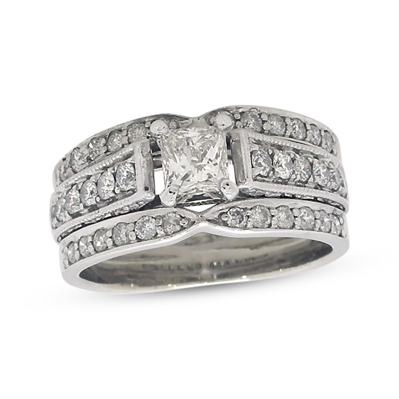 Main Image 1 of Previously Owned Princess-Cut Diamond Bridal Set 1 ct tw 14K White Gold Size 6.25
