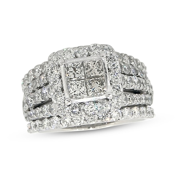 Previously Owned Princess-Cut Quad Diamond Bridal Set 4 ct tw 14K White Gold Size 8.25