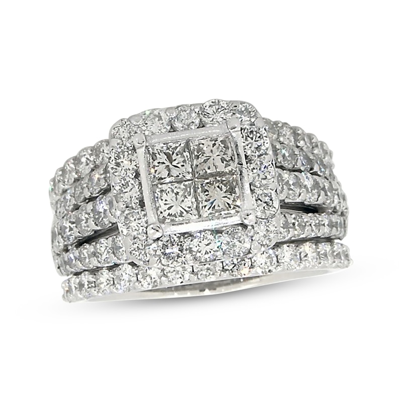 Previously Owned Princess-Cut Quad Diamond Bridal Set 4 ct tw 14K White Gold Size 8.25