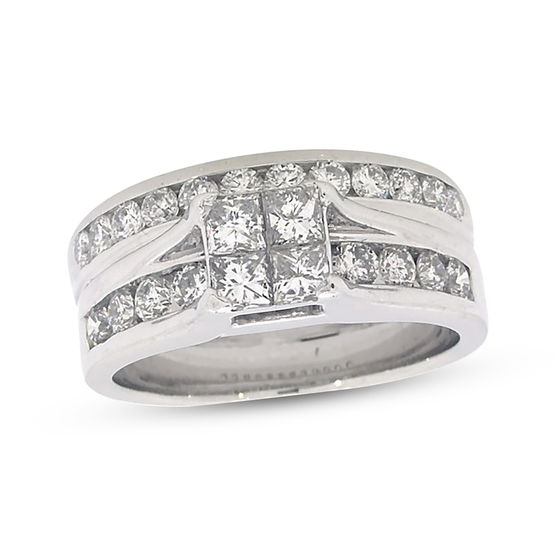 Main Image 1 of Previously Owned Princess-Cut Quad Diamond Bridal Set 1-3/4 ct tw 14K White Gold Size 7.75