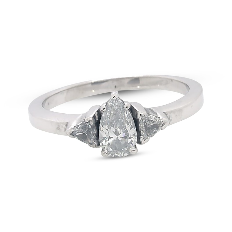 Main Image 1 of Previously Owned Pear-Shaped & Trillion-Cut Diamond Engagement Ring 1/2 ct tw 14K White Gold Size 4.5
