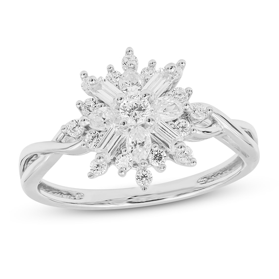 Previously Owned Sparks of Love Diamond Ring 1/2 ct tw Round, Baguette & Marquise 10K White Gold