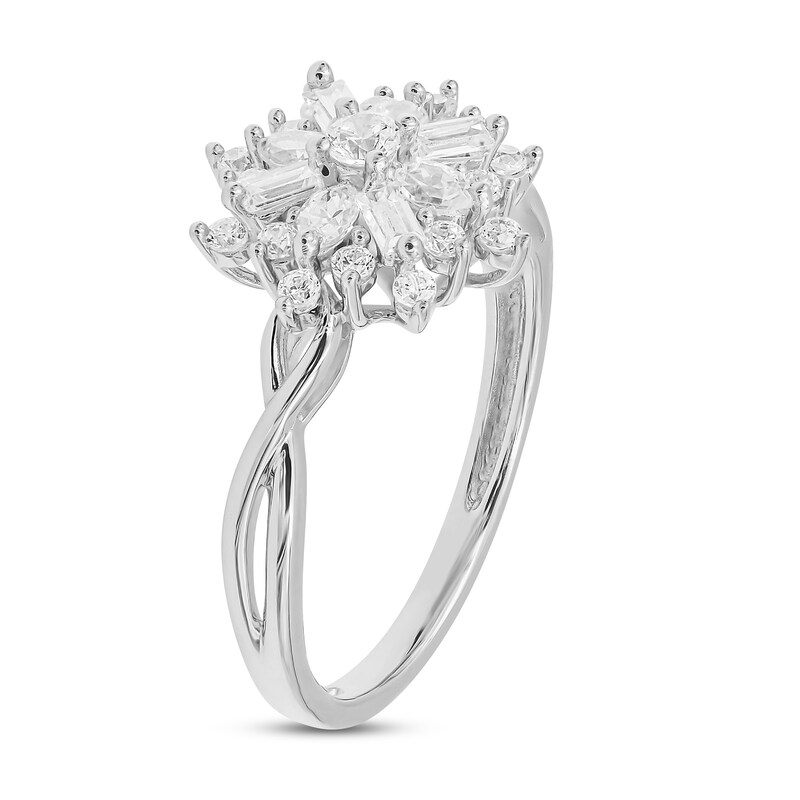 Main Image 2 of Previously Owned Sparks of Love Diamond Ring 1/2 ct tw Round, Baguette & Marquise 10K White Gold