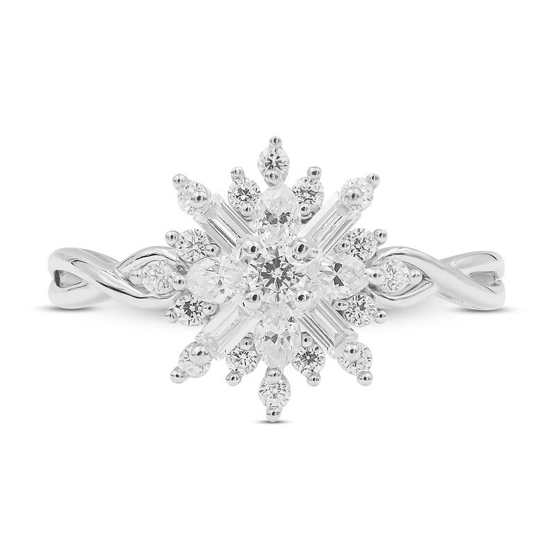 Main Image 3 of Previously Owned Sparks of Love Diamond Ring 1/2 ct tw Round, Baguette & Marquise 10K White Gold