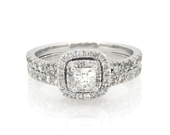 Previously Owned Neil Lane Princess-Cut Diamond Double Halo Bridal Set 1-3/ ct tw 14K White Gold Size