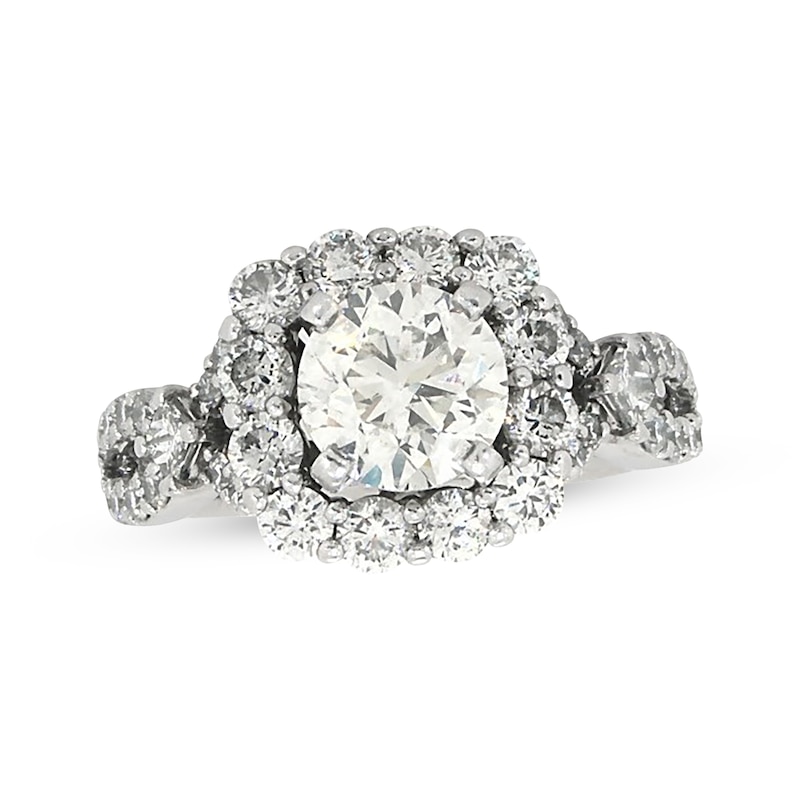 Main Image 1 of Previously Owned Certified Round-Cut Diamond Engagement Ring 2-7/8 ct tw 14K White Gold Size 6.5
