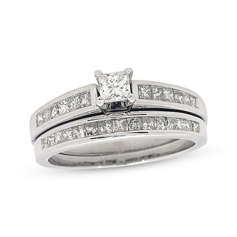 Main Image 1 of Previously Owned Princess-Cut Diamond Bridal Set 1 ct tw 14K White Gold Size 8