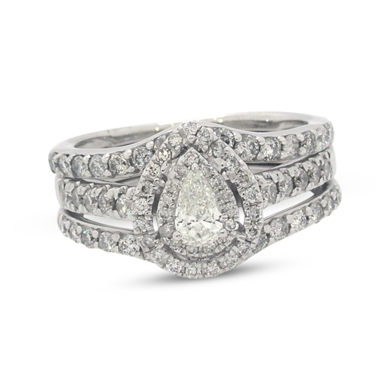 Main Image 1 of Previously Owned Pear-Shaped Diamond Bridal Set 1 ct tw 14K White Gold Size 5