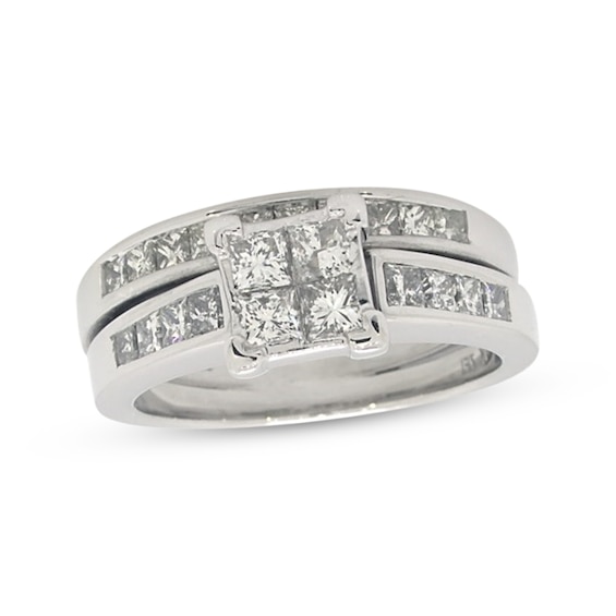Previously Owned Princess-Cut Quad Diamond Bridal Set 1-1/4 ct tw 14K White Gold Size 6.5