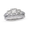 Thumbnail Image 1 of Previously Owned Princess-Cut Diamond Three-Stone Bridal Set 1-1/3 ct tw 14K White Gold Size 6.75