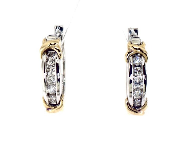Main Image 1 of Previously Owned Diamond Hoop Earrings 1/2 ct tw 10K Two-Tone Gold