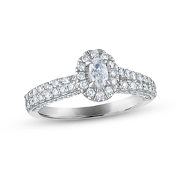 Previously Owned Diamond Halo Engagement Ring 1-1/8 ct tw Oval & Round-cut 14K White Gold