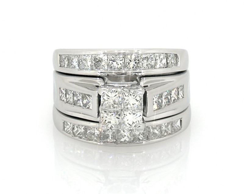 Main Image 1 of Previously Owned Princess-Cut Quad Diamond Bridal Set 1-3/8 ct tw 14K White Gold Size 5.5